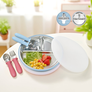 SUS304 Stainless Steel Toddler <b>Dinnerware</b> <b>Set</b> with Suction Cup <b>for</b> Mess Free Self Feeding Practice - Product Image 5