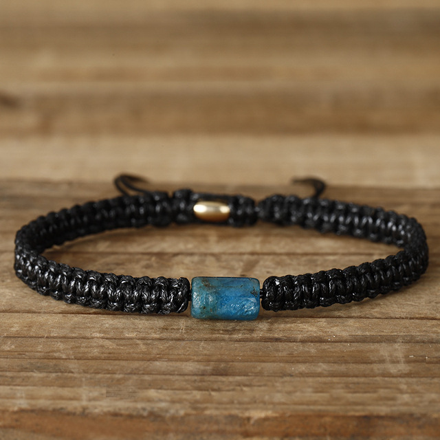 New Natural Black Tourmaline Bracelet Bangles Hand-woven Apatite Eagle Eye Cylindrical Flat Knot Beaded Jewelry Women