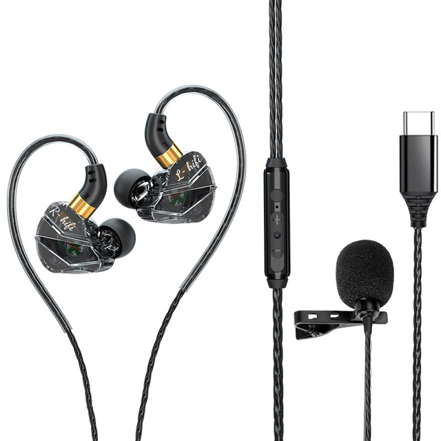 2 in 1 Wired Karaoke Headset with Microphone & Ear Monitor Wired Singing Earphone for Phone Computer Live Broadcast Recording