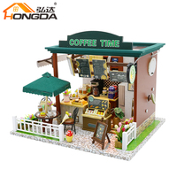 Maison de poupée miniature en bois Hongda C006 Coffee Time à construire soi-même pour filles avec éclairage