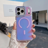 IVYMAX Magnetische Kleurrijke Wave Zakvriendelijke Stand Camera Ring Kickstand Telefoonhoesje voor iPhone 16 17 18 Pro Max Cover
