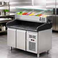 Table de préparation professionnelle pour pizzas en acier inoxydable avec vitrine réfrigérée pour garnitures et comptoir réfrigéré