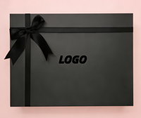 Boîte cadeau élégante en carton noir de luxe avec couvercle, cadre photo, ruban, logo couleur personnalisé, pelliculage mat/brillant, gaufrage, rigide