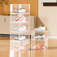 Boîte de Rangement à Chaussures en Acrylique Transparent avec Façade Abattante Magnétique et Tiroirs Empilables pour Baskets, Idéale pour la Maison ou le Bureau