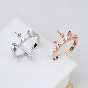 Bague ajustable en argent S925 Wenchi pour femme, design couronne tendance ouverte avec composants de bijoux DIY pour perles, modèle 16775 - Product Image 2