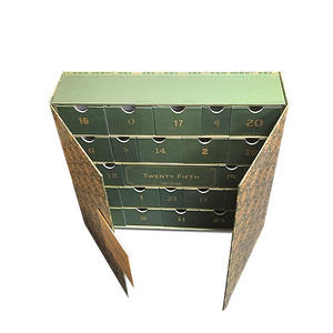 Calendrier de l'Avent vert à double ouverture pour boucles d'oreilles, 25 jours, vente en gros, coffret cadeau rigide vide pour parfums et sérums de soin, avec gaufrage - Product Image 6