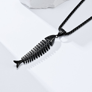 Collier unisexe avec pendentif en forme d'arête de poisson, en acier inoxydable, design squelette, pour hommes et femmes - Product Image 3