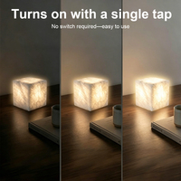 Lámpara de Mesa de Mármol Recargable y Pulida, Lámpara de Noche de Mármol Natural con Funciones de Vibración y Atenuación para Uso en Hoteles