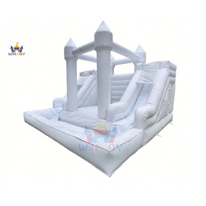 Château gonflable commercial à double toboggan de 16,5 pieds, blanc, pour mariage en plein air, avec fosse à balles et toboggan aquatique combinés - Product Image 3