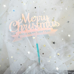 ท็อปเปอร์เค้กอะคริลิคสีแดงเหลือบรุ้ง ลาย "Honey And Sweetness Merry Christmas" สำหรับงานปาร์ตี้วันหยุด - Product Image 2