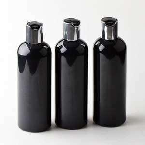 Bottle Plastic Plasticplasticplasticplasticplastic 300ml Oz Black Body Lotion Bottle Cosmo Round PET Dispensing Bottle With Disc Top Cap Plastic Shampoo Bottle