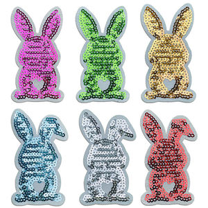 Parches de Lentejuelas Brillantes con Patrones de Dibujos Animados Coloridos, Parches de Chenilla Termoadhesivos Personalizados con Diseño de Conejo de Pascua - Product Image 2