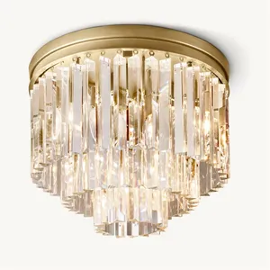 Design American Chandelier For Living Room 4 Floor Stair Chandelier Gold Glass Crystal Pendent Light