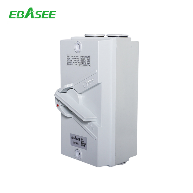 ODM/OEM Available EBASEE UKF IP66 20/25/35/63A 250V 440V Weatherproof Isolator Surface Mount Double Pole Isolating Switch