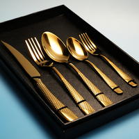 Promotion : Ensemble de Couverts Dorés de Haute Qualité, 5 Pièces, en Acier Inoxydable 410, pour Restaurant et Dîner