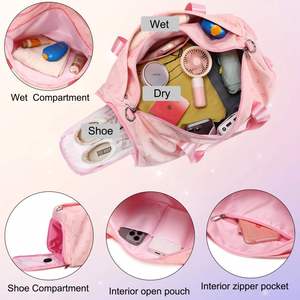 Elegante Bolsa Deportiva de Pana para Niñas, con Múltiples Compartimentos, Compartimento para Zapatos y Bolsillo para Ropa Seca y Mojada - Product Image 5