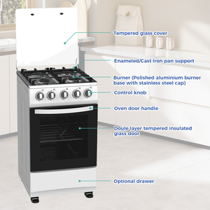 Cuisinière à gaz avec four et grill pour la maison - Gamme de cuisson autonome tout-en-un 4 brûleurs avec four - Product Image 4