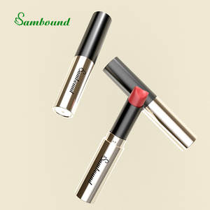 Tube de rouge à lèvres haut de gamme, rond, noir, avec boucle dorée, en PP, avec bouchon à vis et capuchon pompe pour cosmétiques - Product Image 1