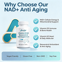 Capsules anti-âge tout-en-un Vitamine D3 K2 Resvératrol NAD, 90 unités, complément végétalien pour adultes, étiquette personnalisée OEM ODM
