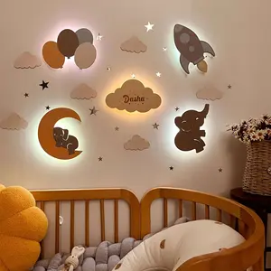 Phong cách mới Vườn Ươm phòng trang trí nội thất gỗ tường ánh sáng Kid phòng ngủ bằng gỗ tường đèn đèn cho Nhà