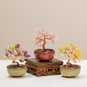 <b>Crystal</b> <b>Tree</b> Money <b>Tree</b> Decor Ceramic Base Feng Shui Home Office Decoration Gift Collection - Product Image 1