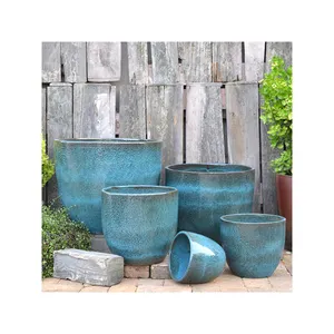 Set 6 pot bunga keramik mengkilap besar, pot bunga untuk lanskap luar ruangan