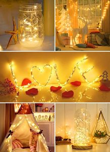 Guirlande lumineuse LED de Noël, mini-câble en cuivre, fonctionne avec piles bouton, émission rouge RGB, 1 m, décoration intérieure et extérieure - Product Image 3