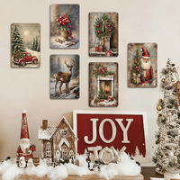 Juego de Letreros Metálicos con Temática Navideña, Decoración Retro de Pared con Santa Claus y Ciervos para el Hogar en Navidad