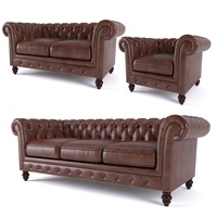 Modernes Englisches Leder-Chesterfield Quadratisches 3-Sitzer Gestepptes Sofa Wohnzimmermöbel für Villen Schulen Keller