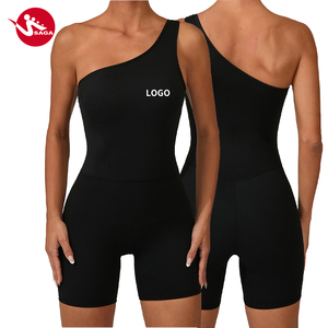 Chất lượng cao thoáng khí màu rắn Một Vai <span class=keywords><strong>unitard</strong></span> với hip nâng Quần ngắn thể thao áo liền quần cho phụ nữ Đào Tạo - Product Image 1