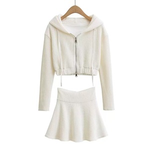 Custom Preppy Style Women Knit Sweater Set Long Sleeve V Neck Zipper <strong>Lady</strong> <strong>Hooded</strong> Sweatshirt Two-piece Sets Knit <strong>Cardigan</strong> - Product Image 3