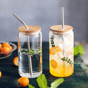 Vasos de Vidrio Transparente Personalizados Libres de BPA para Bebidas Frías, Tazas de Cerveza, Vasos de Doble Pared para Frutas y Leche con Tapa de Bambú y Pajita - Product Image 5