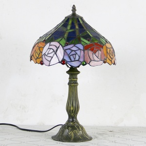 LongHuiJing 12Inch Tiffany Lamps Stained Glass Lamp Red Rose Home Table Lamp Tiffany - Product Image 3