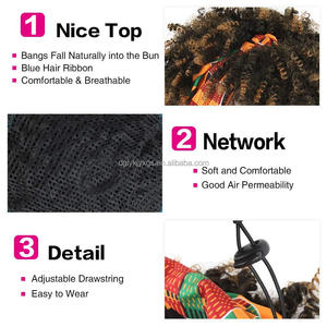 WF01 vendita calda da <span class=keywords><strong>donna</strong></span> <span class=keywords><strong>parrucca</strong></span> corta <span class=keywords><strong>Afro</strong></span> crespo <span class=keywords><strong>parrucca</strong></span> riccia alta sbuffa sintetico nero coulisse fascia parrucche - Product Image 4