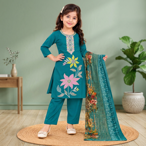 Girls Premium Silk Embroidery Kurta Set with Palazzo & Dupatta | Ready to Wear Ethnic Clothing - Product Image 3