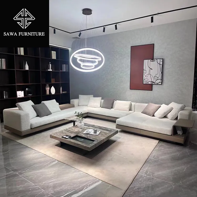 Divano componibile a forma di l dal design elegante di lusso divano in acciaio inossidabile soggiorno divano in lino set mobili moderni colori personalizzati