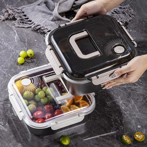 Stainless Steel Lunch Box Rectangle <b>Clip</b> On Lid Microwaveable Food Storage Container For Student Back To School - Product Image 2