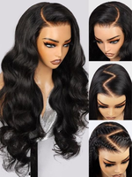 Peluca de Cabello Humano Ondulado Lista para Usar, Pre-Ensamblada, con Frente de Encaje 13x4 y Cordón Ajustable, Sin Pegamento, Nudos Decolorados para Principiantes