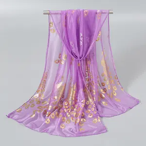 Luxe Gouden Glanzende Pauwenprint Sjaal Voor Dames Lichtgewicht Reiskleding Decoratie Sjaals & Sjaals