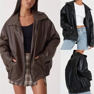 Blouson en cuir PU style européen et américain, très tendance, pour le printemps et l'automne, coupe ample, col rabattable - Product Image 2
