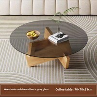 Ensemble Table Ronde Moderne de Luxe en Verre et Bois Massif avec Métal Durable pour Maison & Hôtel, Meuble Bas de Salon pour Café, Thé, Canapé