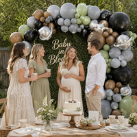 Kit d'arche de guirlande de ballons Planètes de l'Univers, vert sauge mat, taupe, noir, ballons étoiles argentées, ballons Saturne, pour anniversaire d'enfants