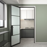 Porte battante en acier et verre noir de style loft, 4 panneaux, de haute qualité, avec cadre en fer cannelé, double porte intérieure française avec verre