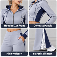 Ensemble deux pièces extensible en maille pour femme, polyester et élasthanne, pantalon évasé en tissu élastique pour la randonnée en extérieur