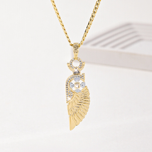 Collier tendance avec pendentif en forme <span class=keywords><strong>de</strong></span> <span class=keywords><strong>plume</strong></span>, zircon, plaqué or 14 carats, laiton, croix, colliers religieux - Product Image 6