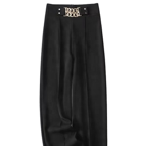 Phụ Nữ Thanh Lịch Của Quần Chân Rộng Chất Lượng Cao Lụa Và Dệt Micro-Đàn Hồi Mới Thời Trang Đường Phố Sag Cao Quần - Product Image 2