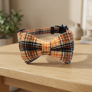 Plaid Wool Dog <b>Collar</b> with Bowknot Adjustable Buckle Closure Classic Style for Autumn wholesale manufacturer - Product Image 1