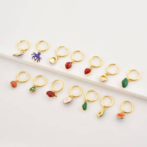 FUAMAY — boucles d'oreilles rondes De fruits <span class=keywords><strong>2022</strong></span>, nouveauté 925, en émail vert - Product Image 2