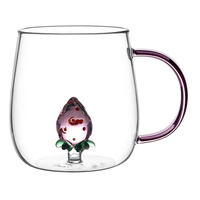 Tasse en verre 3D, mignonne, avec motif d'animaux et de plantes, givrée, adorable lapin, tasse à eau en verre, 360 ml