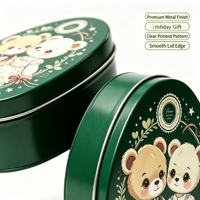 Boîte en étain ovale personnalisée pour la Saint-Valentin, avec motif d'ours en relief, recyclable, de qualité alimentaire, imprimée, pour bonbons, chocolat, cadeaux